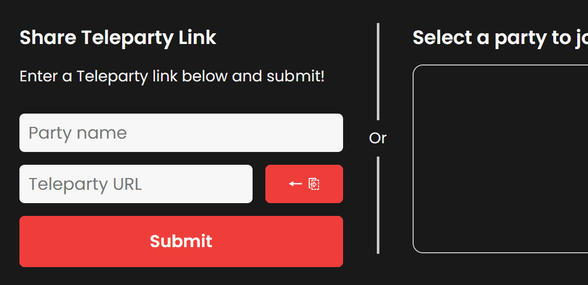 TeleParty Link Share Chrome Extension UI